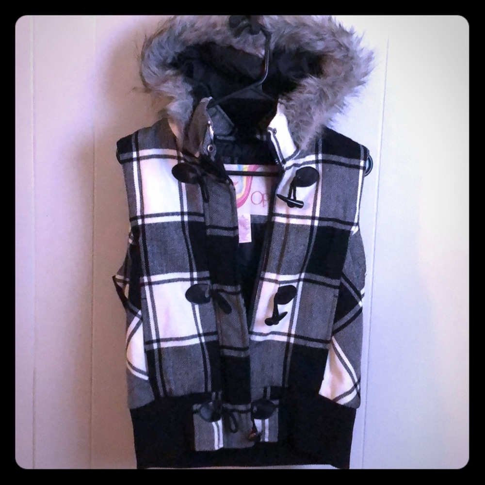 Vintage Plaid Vest With Hood